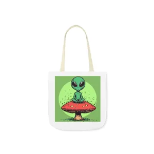 Cute Alien Shroomie Canvas Tote Bag with Colorful Straps | Perfect for Earth Day or Space Lovers
