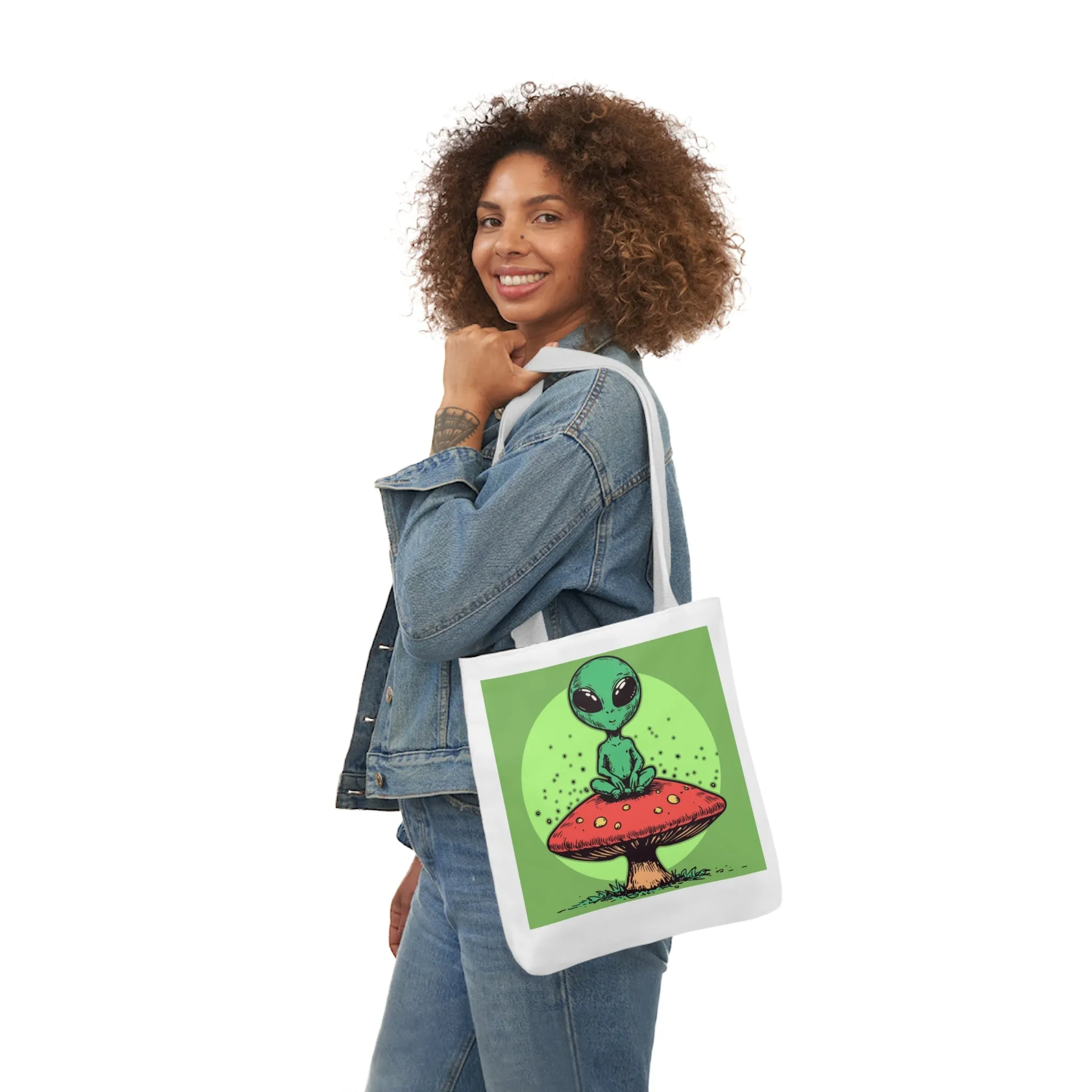 Cute Alien Shroomie Canvas Tote Bag with Colorful Straps | Perfect for Earth Day or Space Lovers