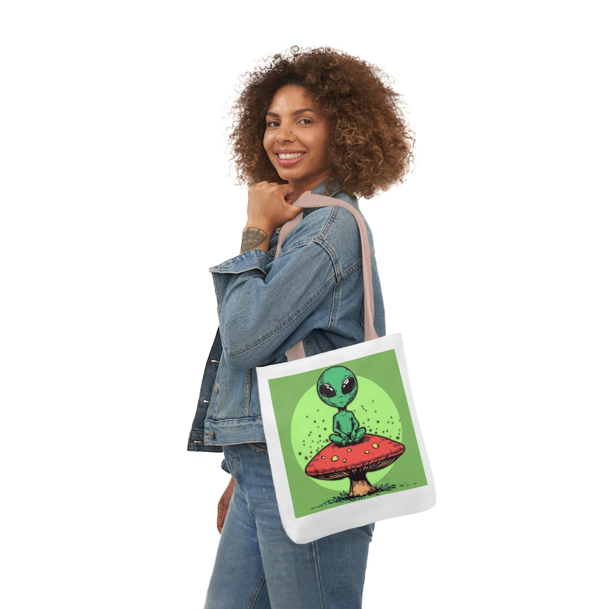 Cute Alien Shroomie Canvas Tote Bag with Colorful Straps | Perfect for Earth Day or Space Lovers