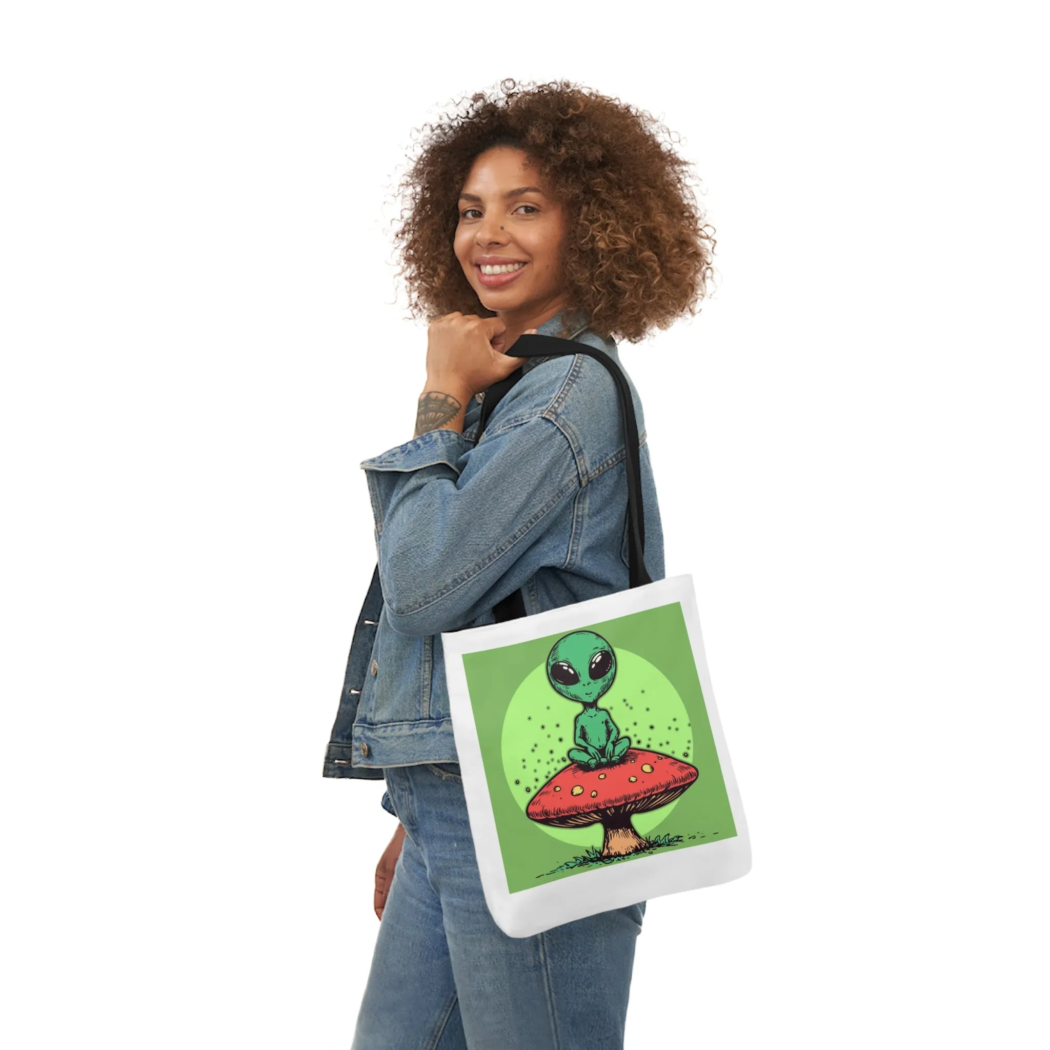 Cute Alien Shroomie Canvas Tote Bag with Colorful Straps | Perfect for Earth Day or Space Lovers