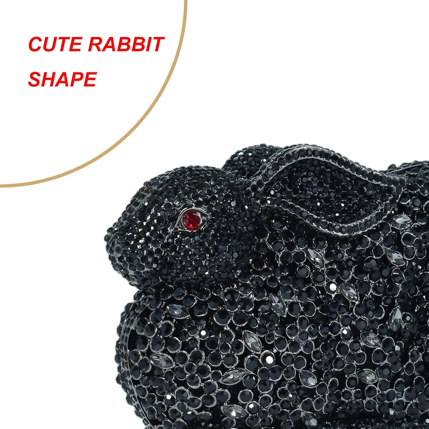 Cute Rabbit Evening Bag Bunny Rhinestone Purse Animal Crystal Clutch for Party Wedding Prom Handbag, Black