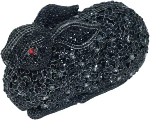 Cute Rabbit Evening Bag Bunny Rhinestone Purse Animal Crystal Clutch for Party Wedding Prom Handbag, Black