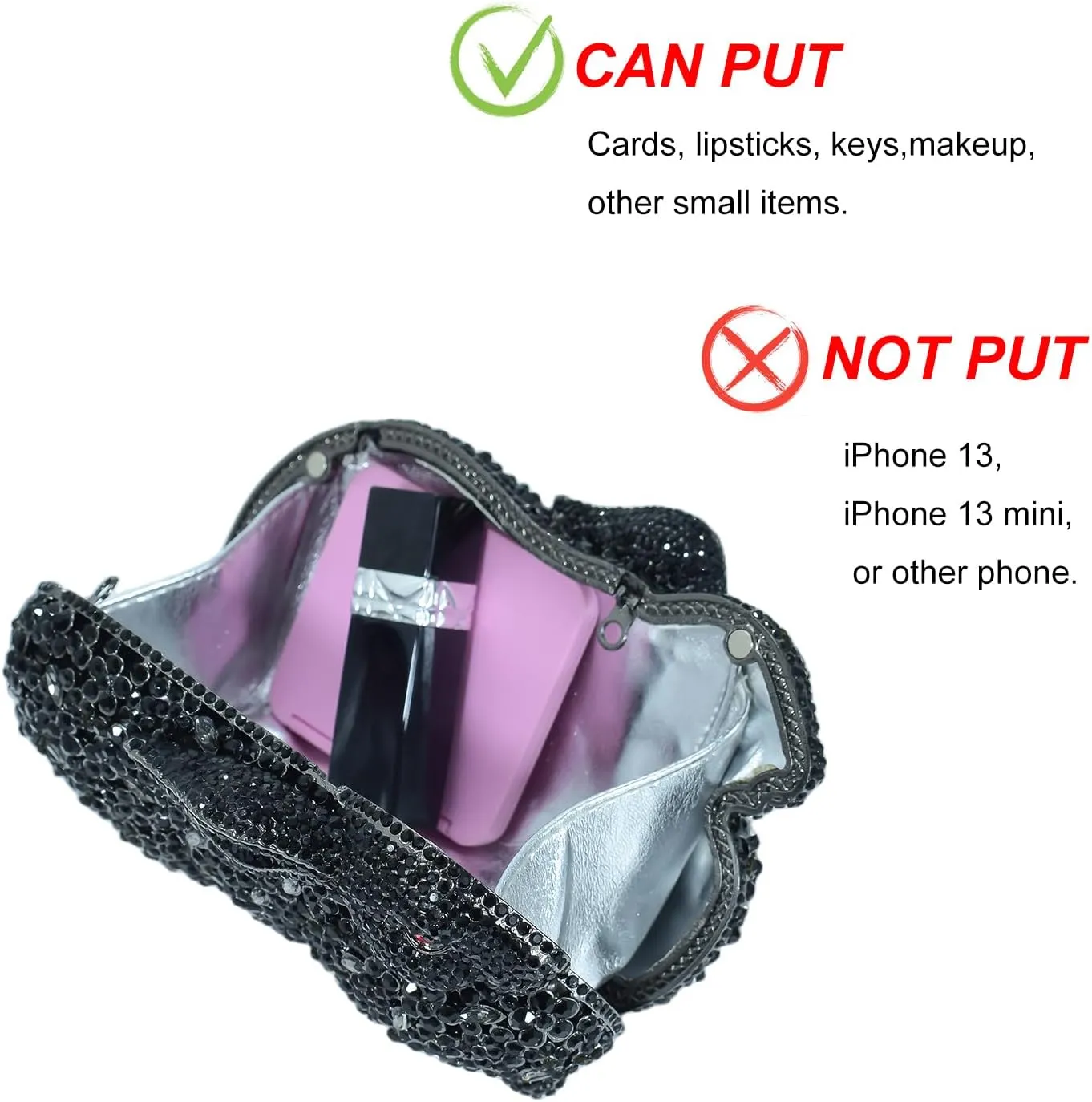 Cute Rabbit Evening Bag Bunny Rhinestone Purse Animal Crystal Clutch for Party Wedding Prom Handbag, Black