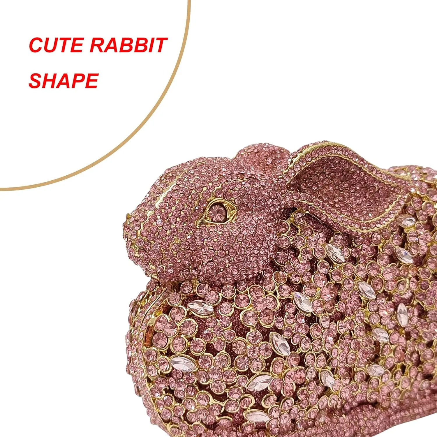 Cute Rabbit Evening Bag Bunny Rhinestone Purse Animal Crystal Clutch for Party Wedding Prom Handbag, Pink