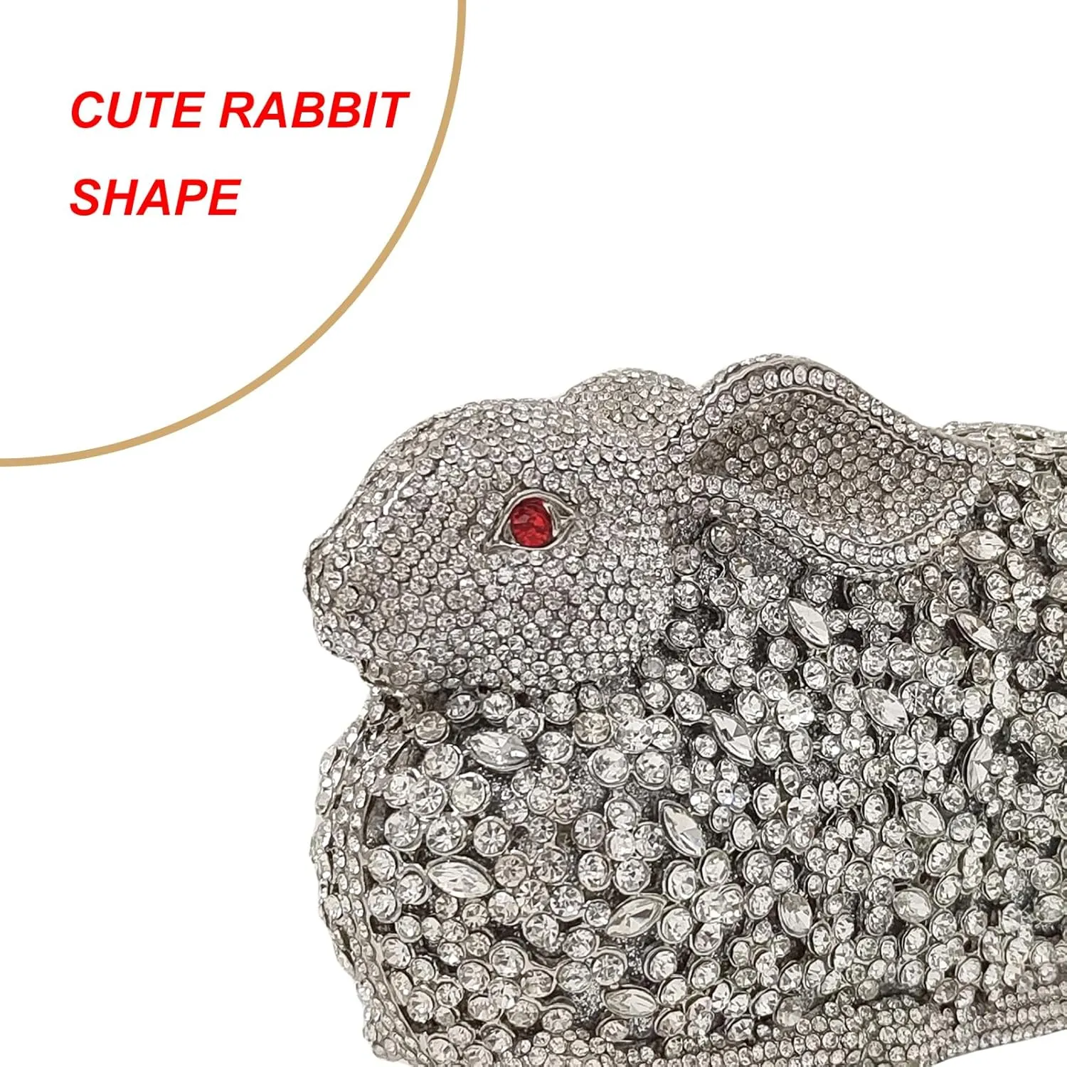 Cute Rabbit Evening Bag Bunny Rhinestone Purse Animal Crystal Clutch for Party Wedding Prom Handbag, Silver