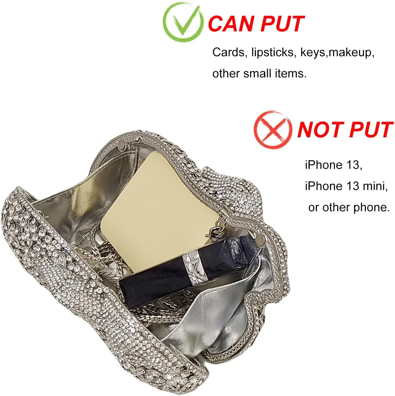 Cute Rabbit Evening Bag Bunny Rhinestone Purse Animal Crystal Clutch for Party Wedding Prom Handbag, Silver