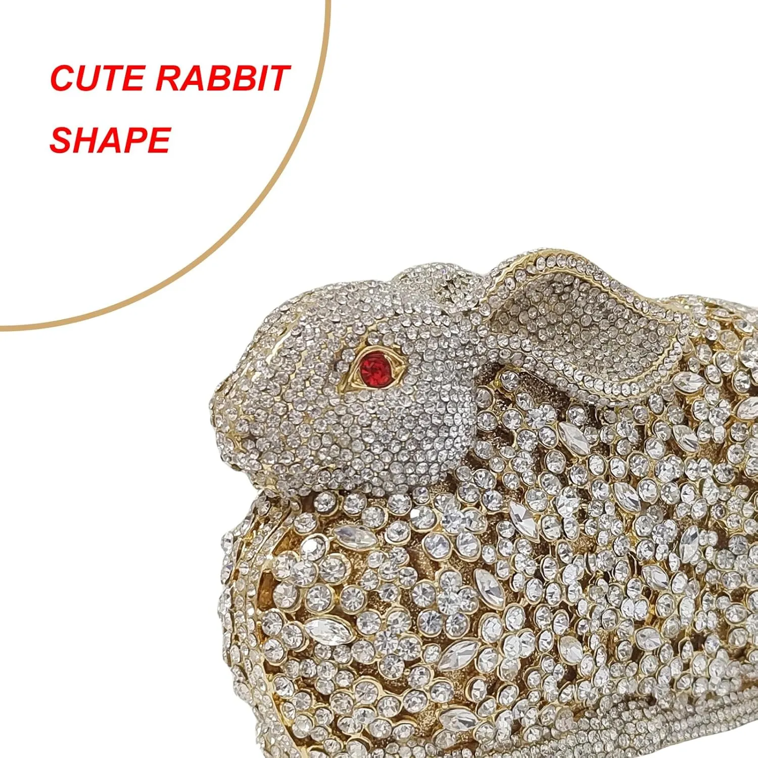 Cute Rabbit Evening Bag Bunny Rhinestone Purse Animal Crystal Clutch for Party Wedding Prom Handbag, White Gold