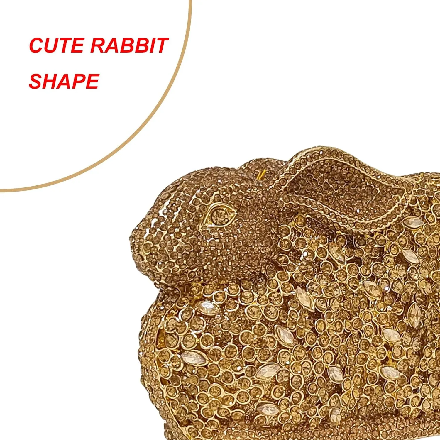 Cute Rabbit Evening Bag Bunny Rhinestone Purse Animal Crystal Clutch for Party Wedding Prom Handbag, Yellow Gold