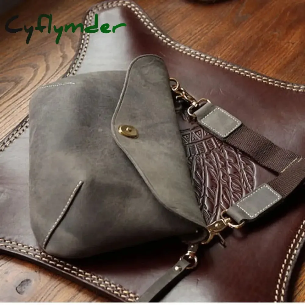 Cyflymder Quality Original Leather Male Casual Shoulder Messenger Satchel Bag Student Cowhide Fashion Cross-body Bag 8" Pad Tote Mochila