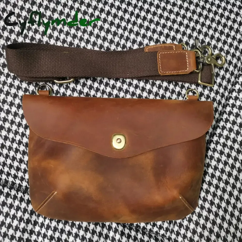 Cyflymder Quality Original Leather Male Casual Shoulder Messenger Satchel Bag Student Cowhide Fashion Cross-body Bag 8" Pad Tote Mochila