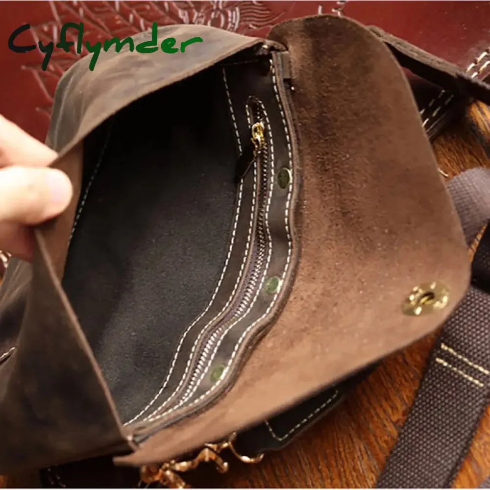 Cyflymder Quality Original Leather Male Casual Shoulder Messenger Satchel Bag Student Cowhide Fashion Cross-body Bag 8" Pad Tote Mochila