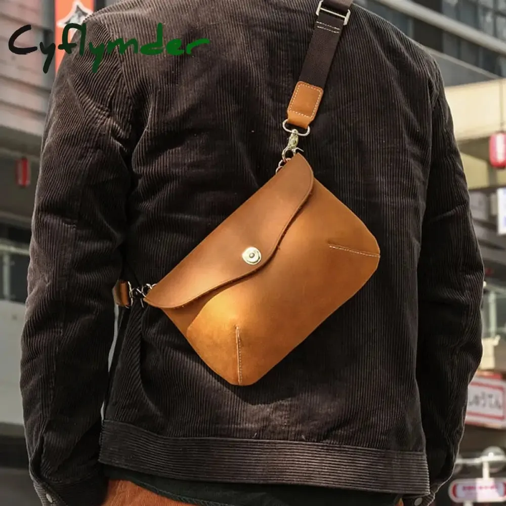 Cyflymder Quality Original Leather Male Casual Shoulder Messenger Satchel Bag Student Cowhide Fashion Cross-body Bag 8" Pad Tote Mochila