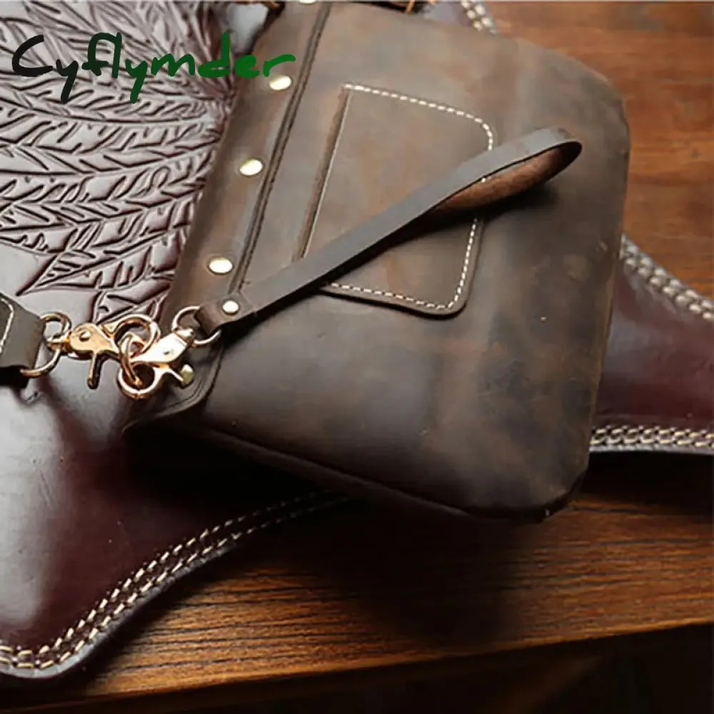 Cyflymder Quality Original Leather Male Casual Shoulder Messenger Satchel Bag Student Cowhide Fashion Cross-body Bag 8" Pad Tote Mochila