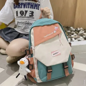 DCIMOR New Waterproof Nylon Women Backpack Female Contrast Color Cartoon Printing Buttoned Travel Bag Teenage Girl Schoolbag