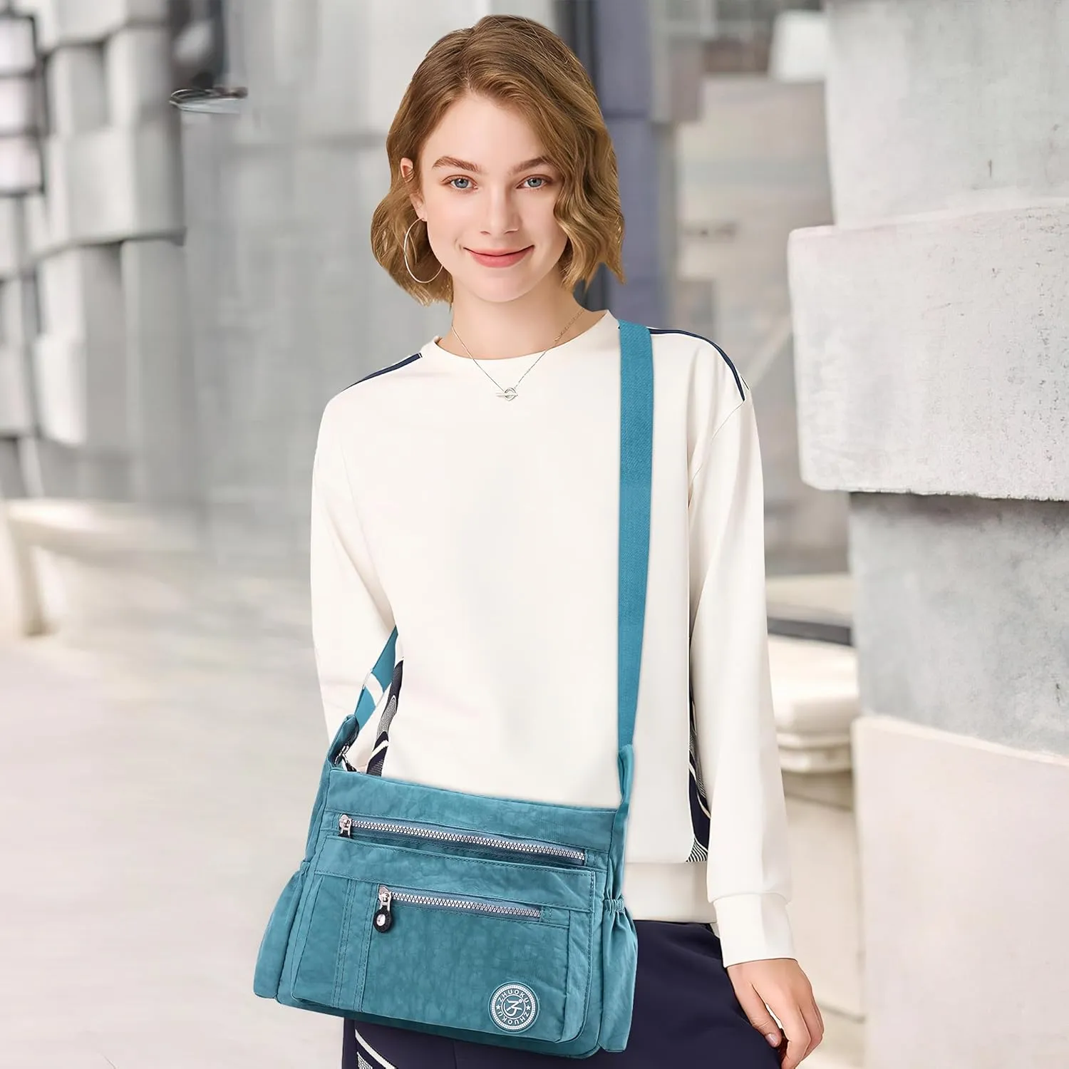 DEEVORCA Shoulder Bags Women's Casual Messenger Bag Fashion Multiple Pockets Nylon Waterproof Lightweight Shoulder Bag Daily Travel Work Shopping Shoulder Bags