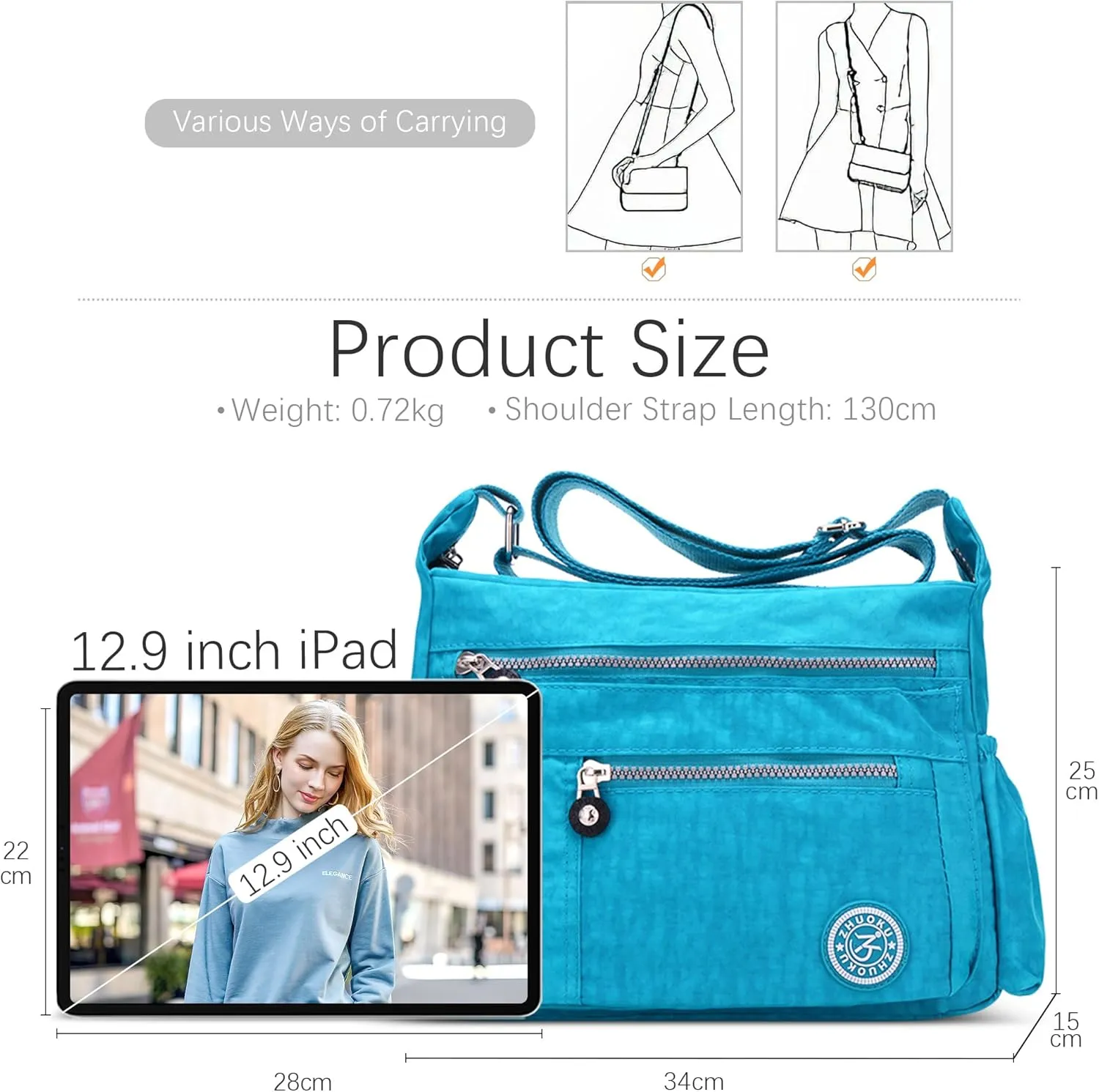 DEEVORCA Shoulder Bags Women's Casual Messenger Bag Fashion Multiple Pockets Nylon Waterproof Lightweight Shoulder Bag Daily Travel Work Shopping Shoulder Bags