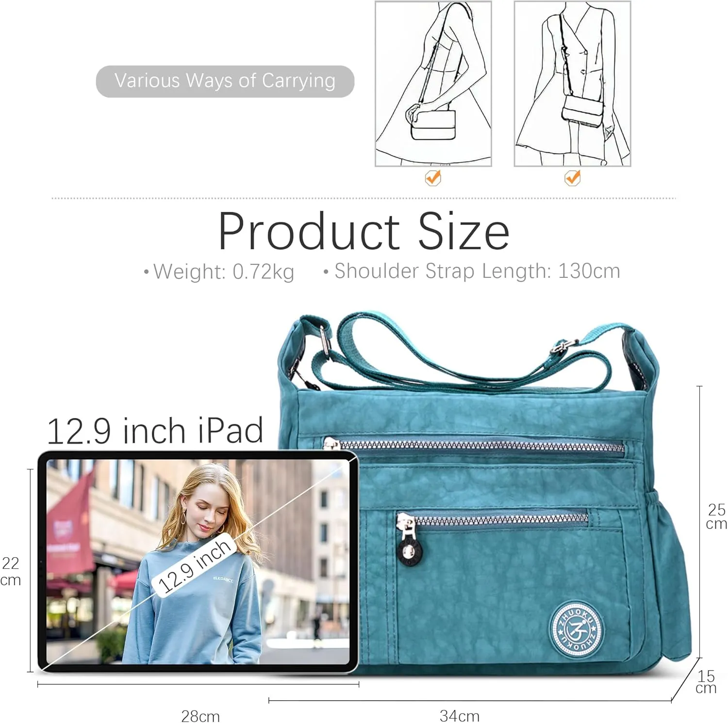DEEVORCA Shoulder Bags Women's Casual Messenger Bag Fashion Multiple Pockets Nylon Waterproof Lightweight Shoulder Bag Daily Travel Work Shopping Shoulder Bags