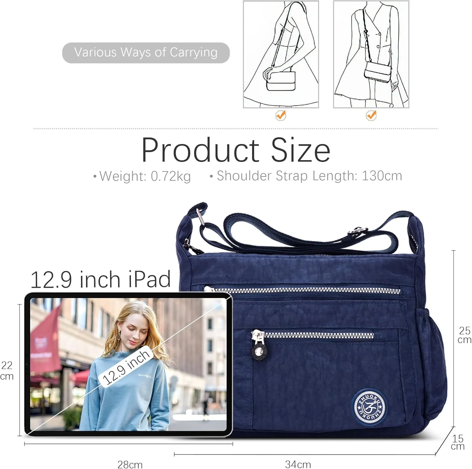 DEEVORCA Shoulder Bags Women's Casual Messenger Bag Fashion Multiple Pockets Nylon Waterproof Lightweight Shoulder Bag Daily Travel Work Shopping Shoulder Bags