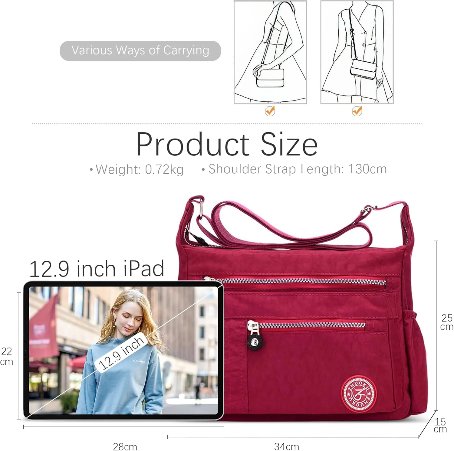 DEEVORCA Shoulder Bags Women's Casual Messenger Bag Fashion Multiple Pockets Nylon Waterproof Lightweight Shoulder Bag Daily Travel Work Shopping Shoulder Bags