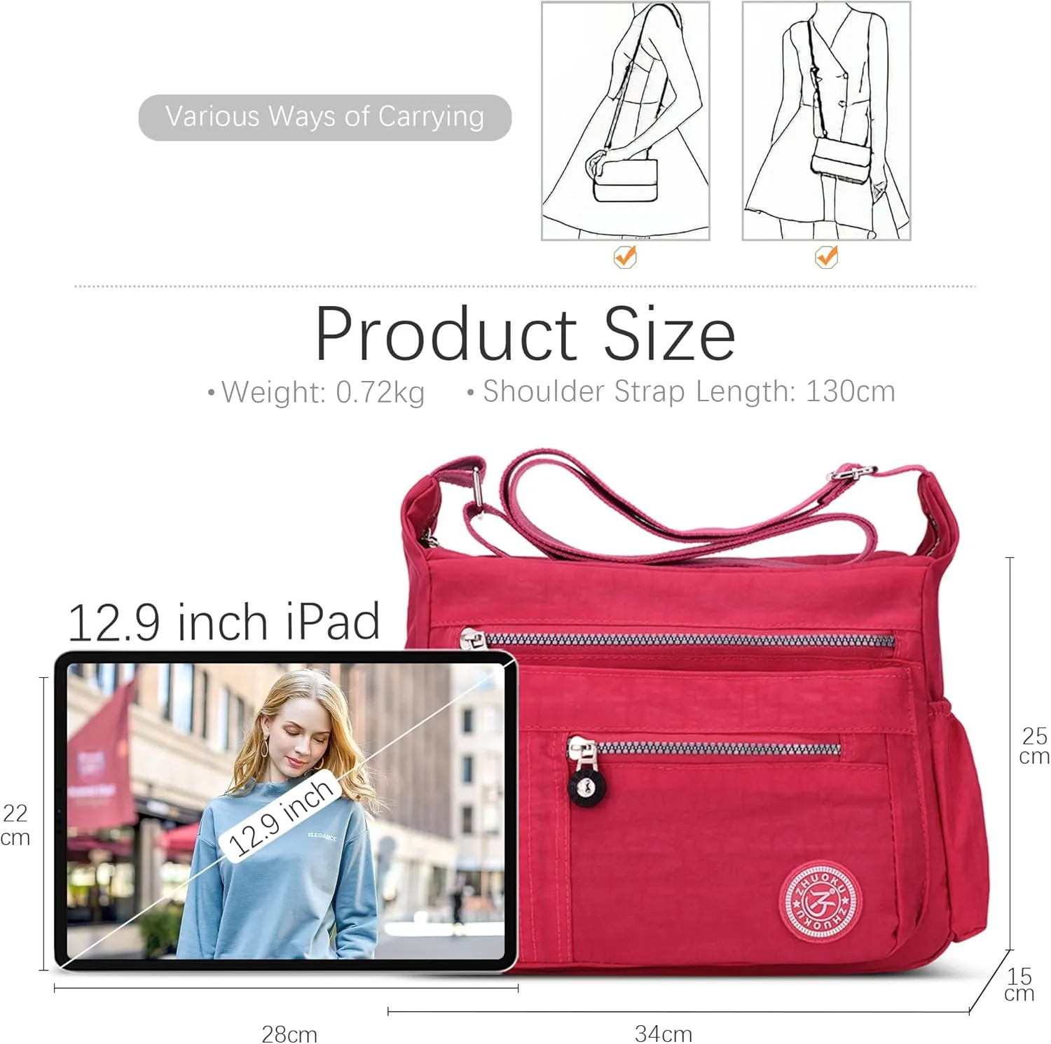 DEEVORCA Shoulder Bags Women's Casual Messenger Bag Fashion Multiple Pockets Nylon Waterproof Lightweight Shoulder Bag Daily Travel Work Shopping Shoulder Bags
