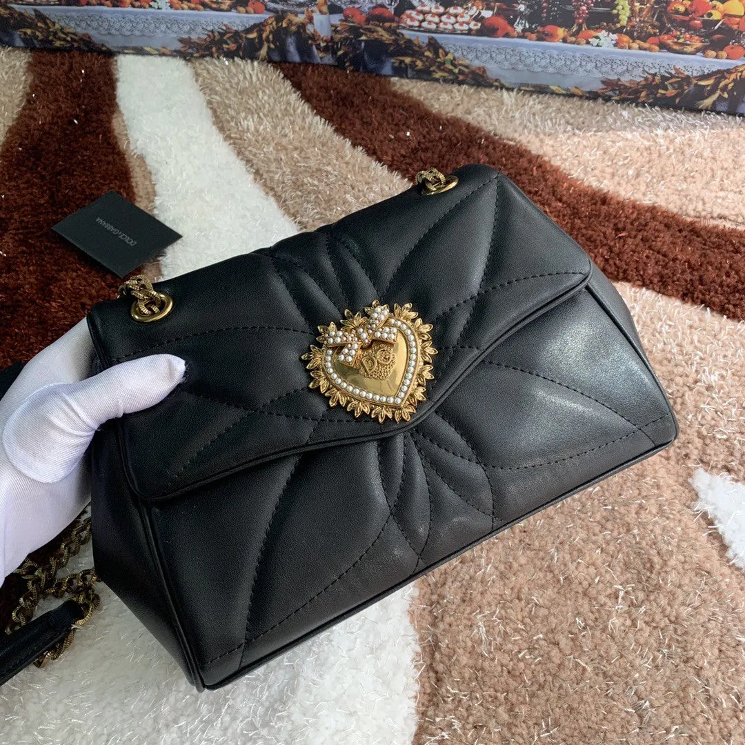 DG Medium Devotion Shoulder Bag In Quilted Nappa Black For Women 10.2in/26cm DG 