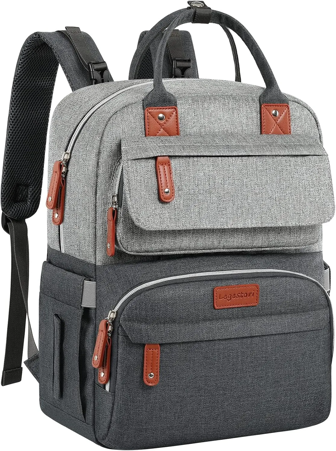 Diaper Backpack,Roomy Baby nappy bag with Insulated Pockets and Stroller Straps for boy and girl, Large diaper backpack gift for dad and mom for work travel and holiday, Gray