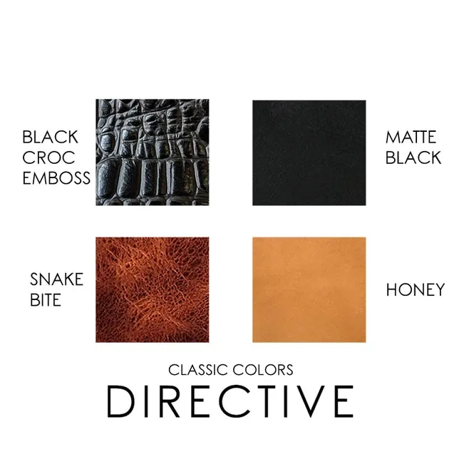 Directive Square Zippered Leather Coin Pouch  | Black Croc Emboss
