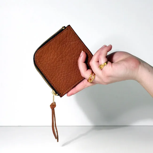 Directive Square Zippered Leather Coin Pouch  | Black Croc Emboss