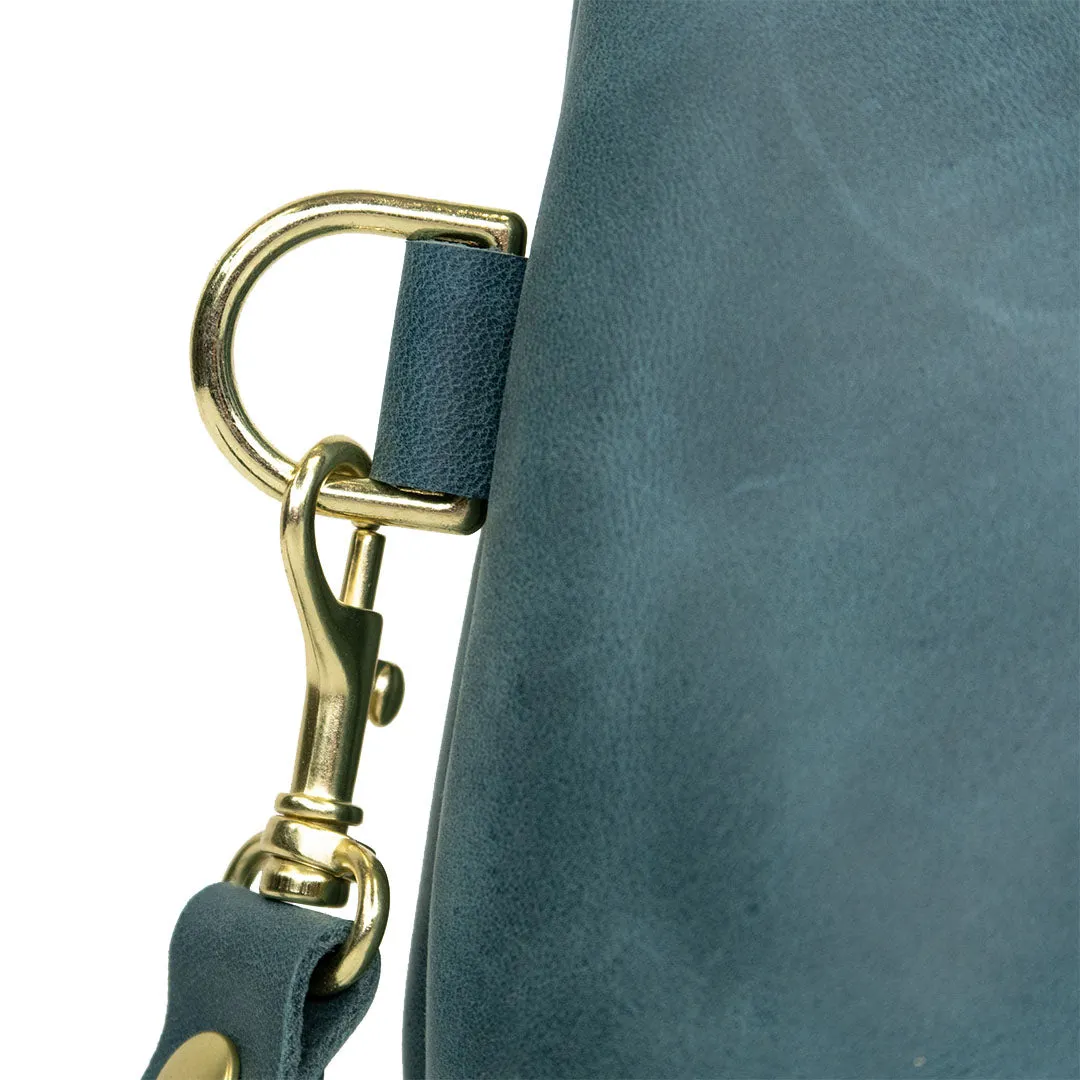 Distressed Blue Leather Zippered Wristlet Clutch