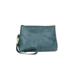 Distressed Blue Leather Zippered Wristlet Clutch