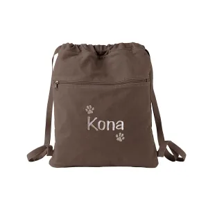 Dog Travel Drawstring Cinch Bag with Name and Paw Prints