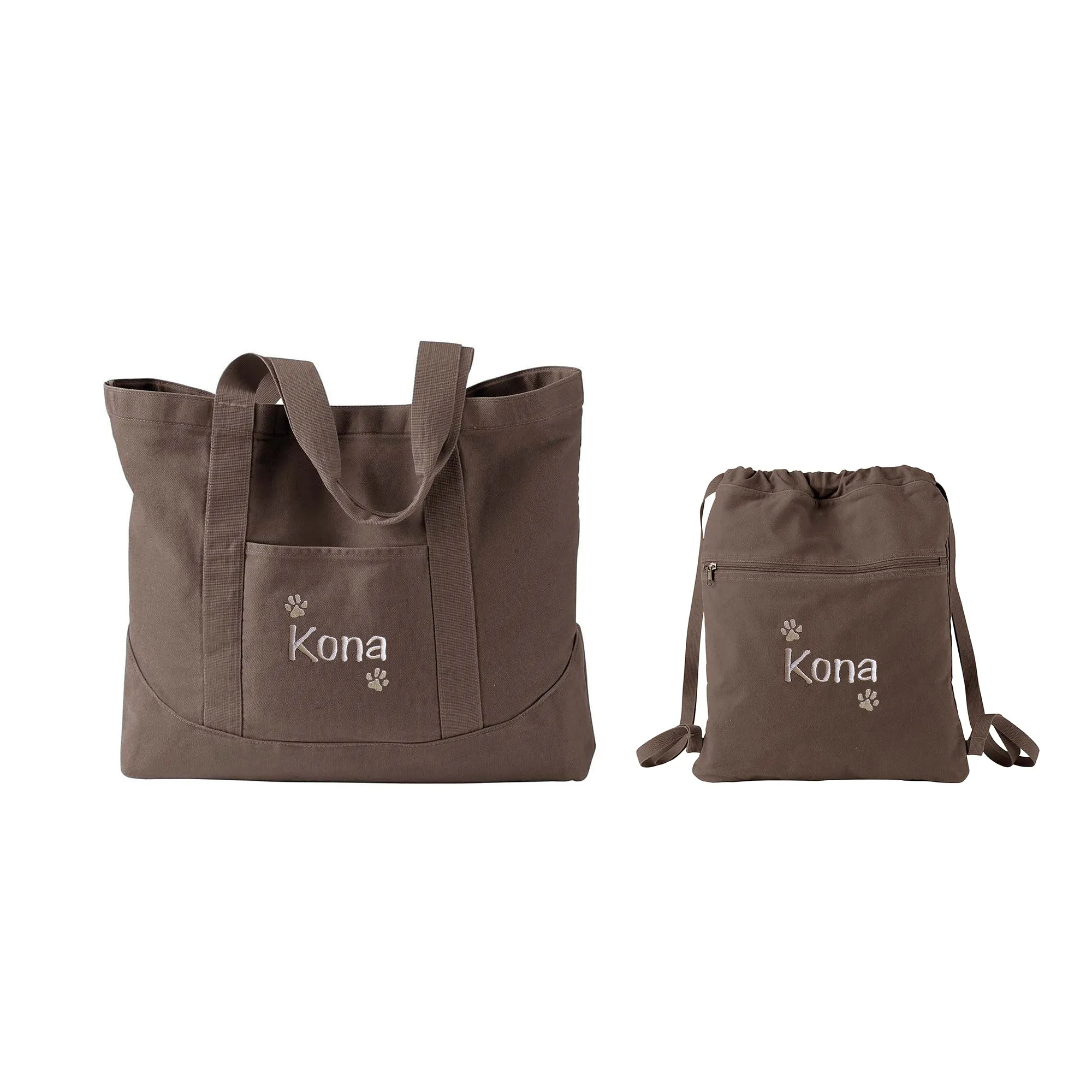 Dog Travel Drawstring Cinch Bag with Name and Paw Prints