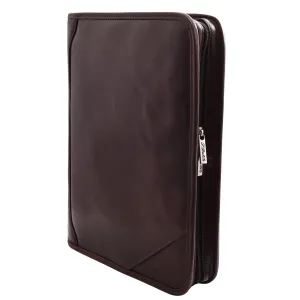 DR482 Real Leather Portfolio Ring Binder Case Brown