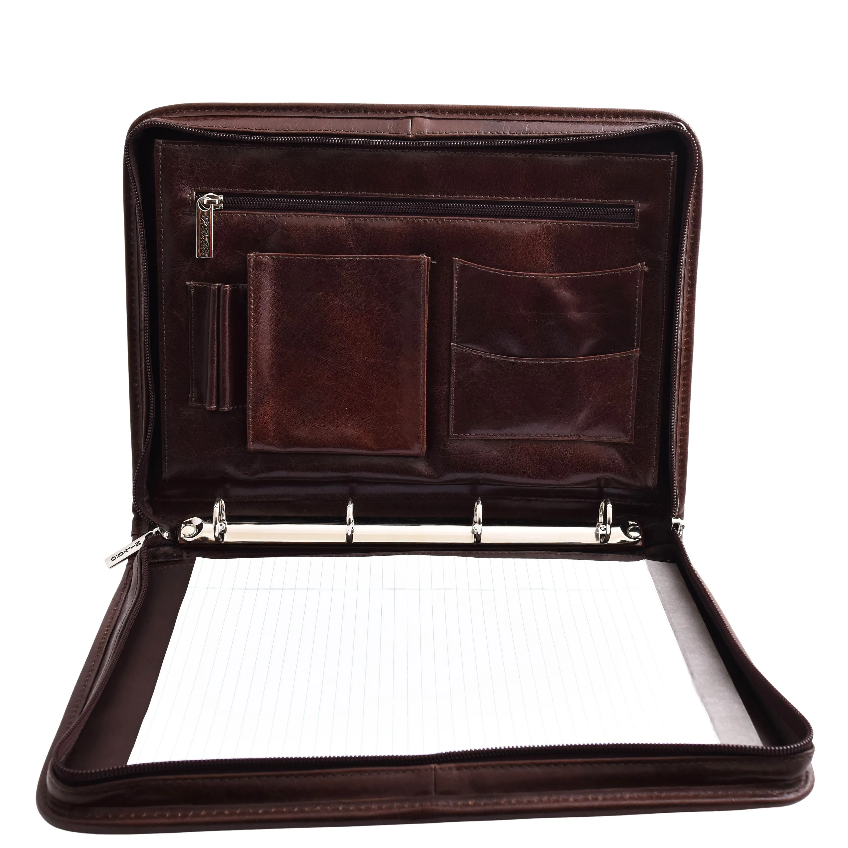 DR482 Real Leather Portfolio Ring Binder Case Brown