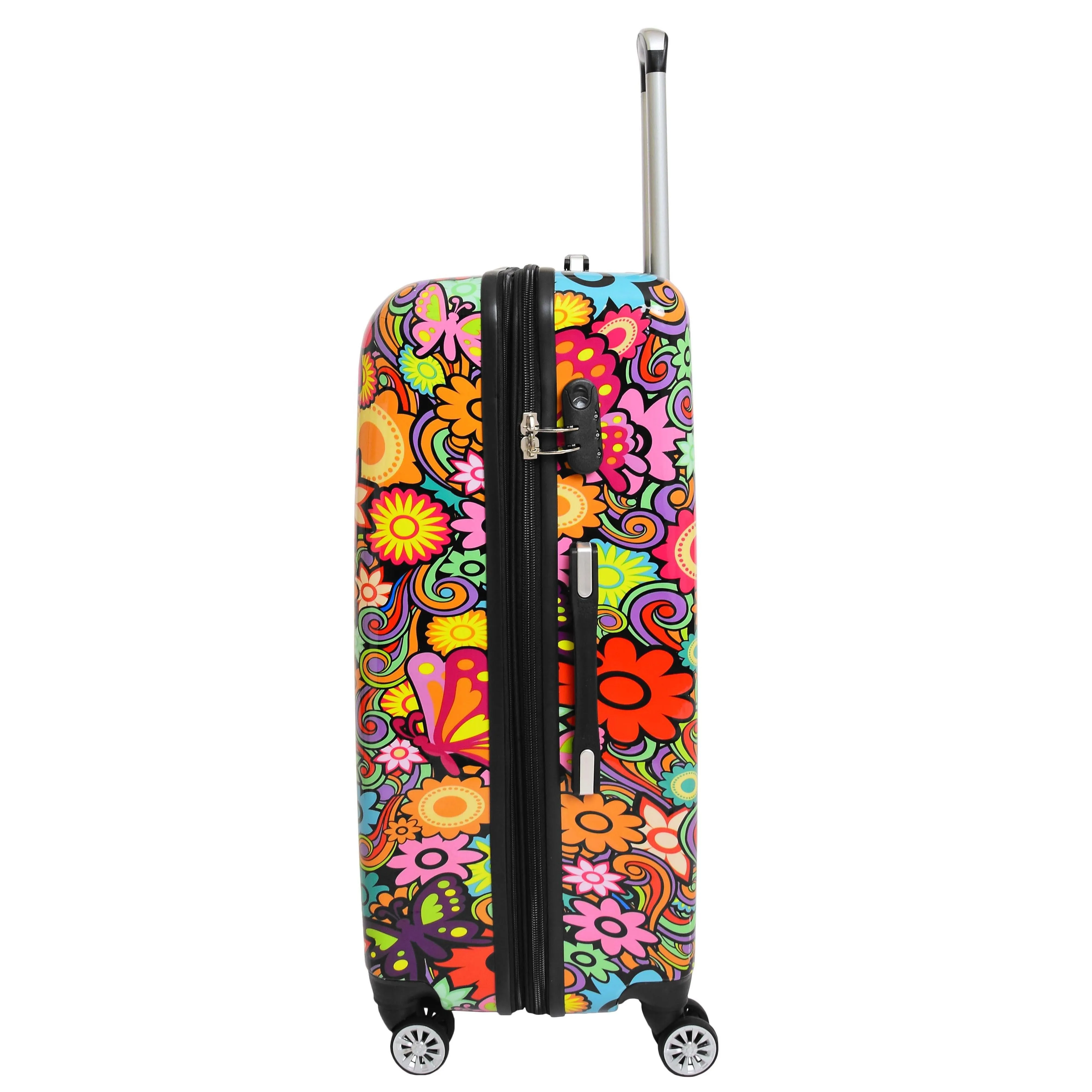 DR576 Expandable Hard Shell Suitcase Four Wheel Luggage Flower Print