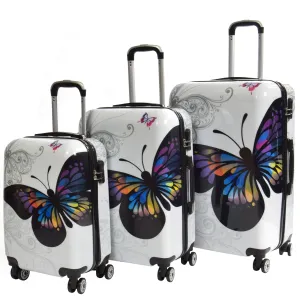 DR629 Expandable Four Wheel Hard Shell Travel Luggage With Butterfly Print