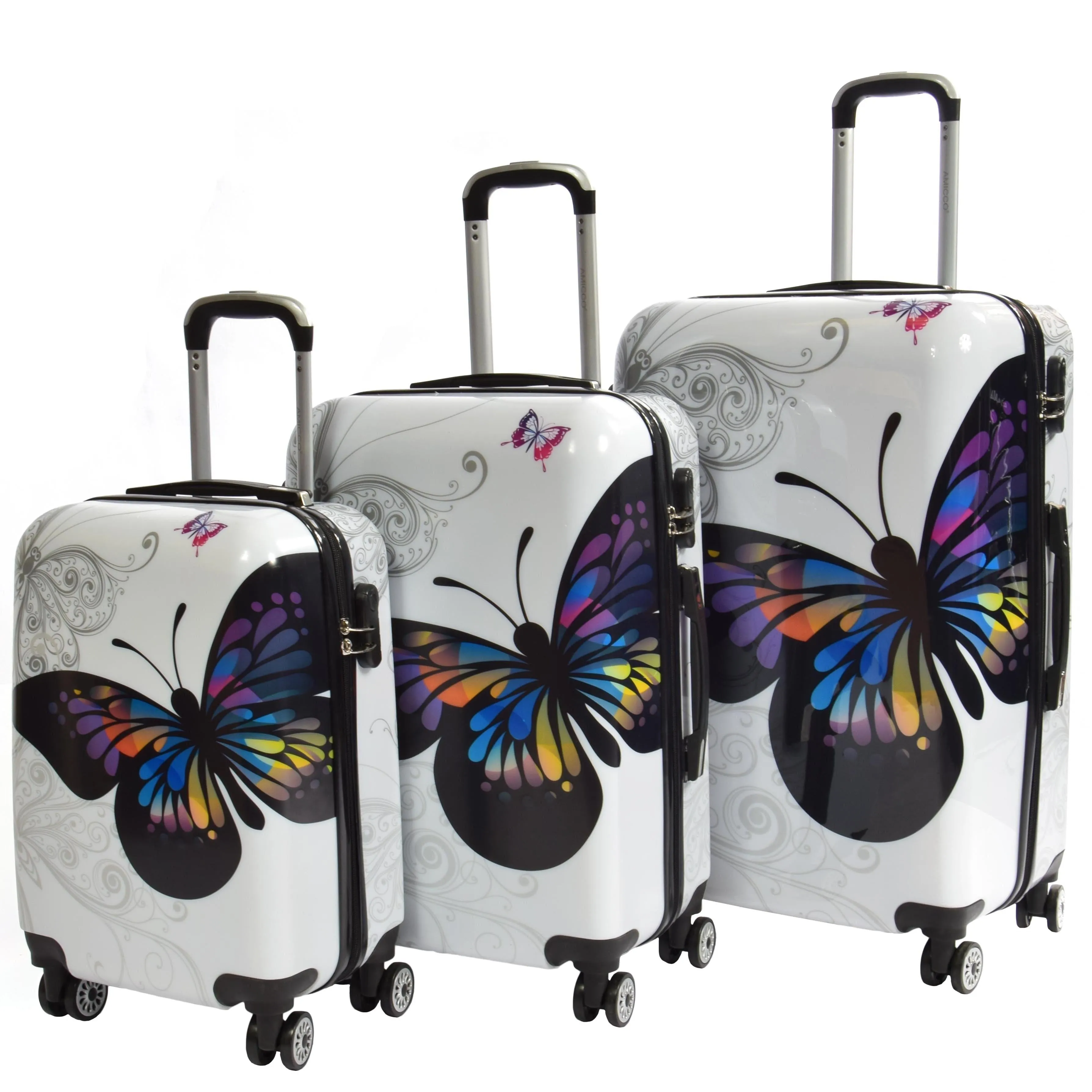 DR629 Expandable Four Wheel Hard Shell Travel Luggage With Butterfly Print