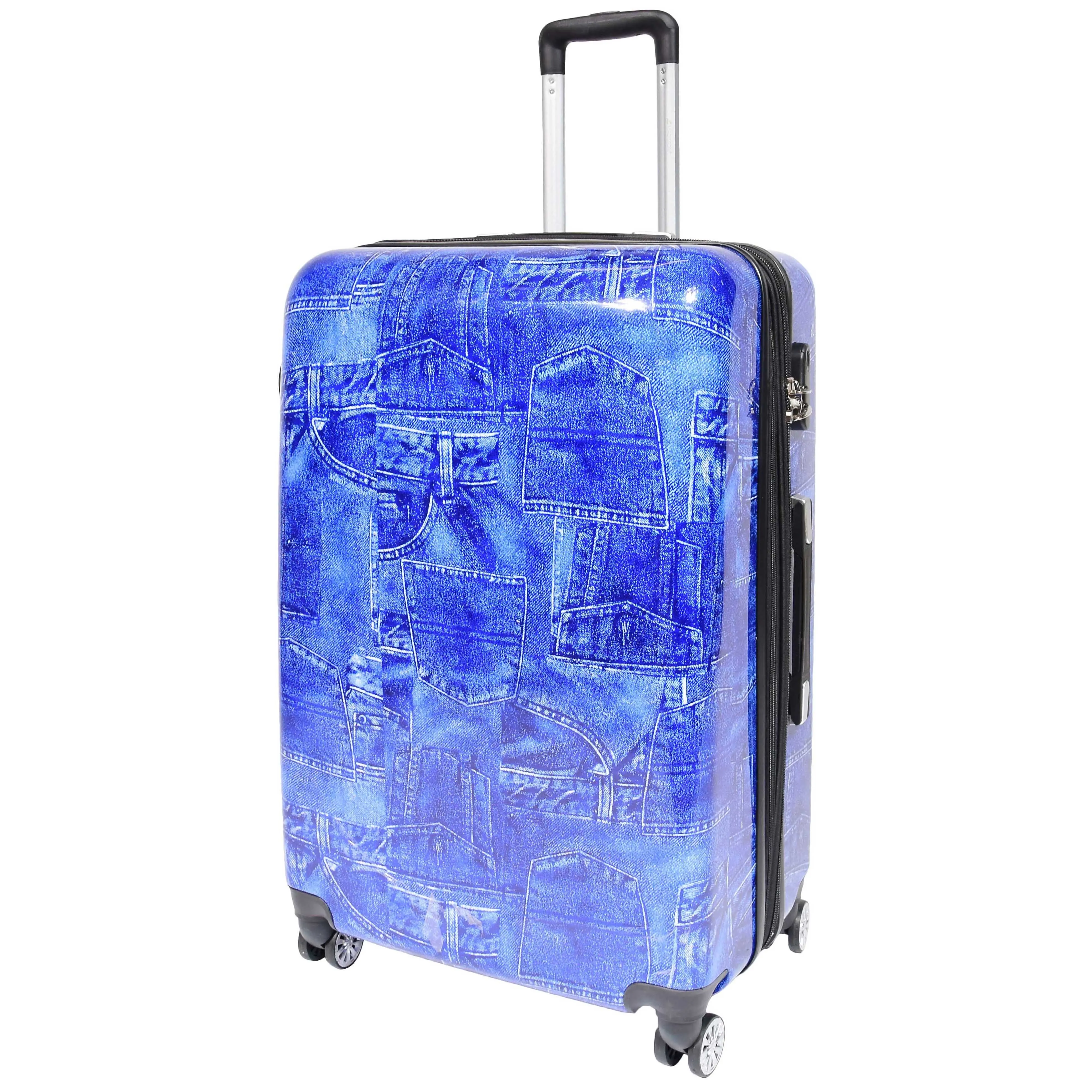 DR634 Jeans Print ABS Hard Four Wheels Luggage Blue