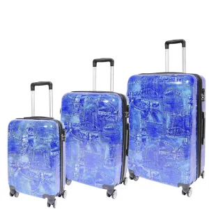 DR634 Jeans Print ABS Hard Four Wheels Luggage Blue