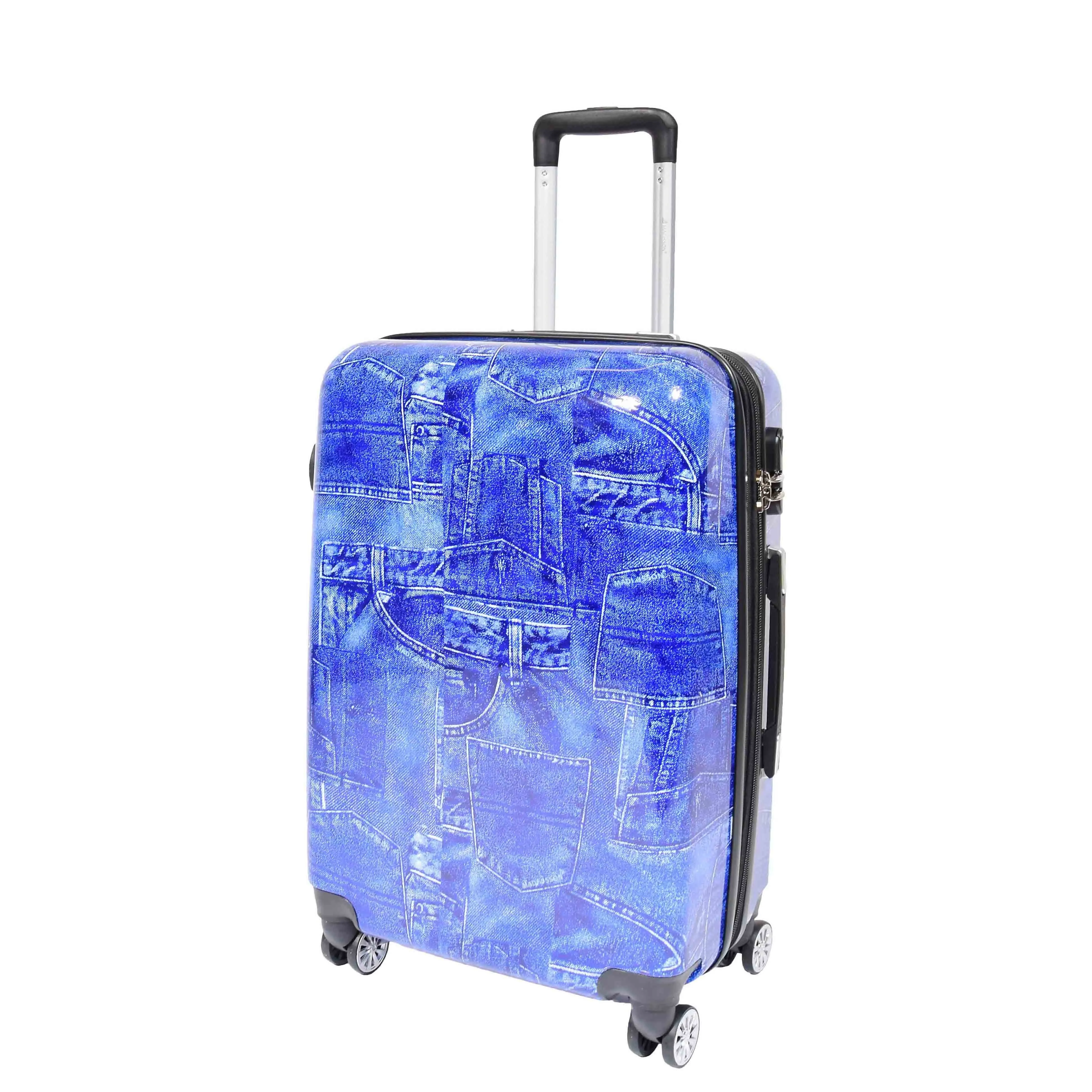 DR634 Jeans Print ABS Hard Four Wheels Luggage Blue