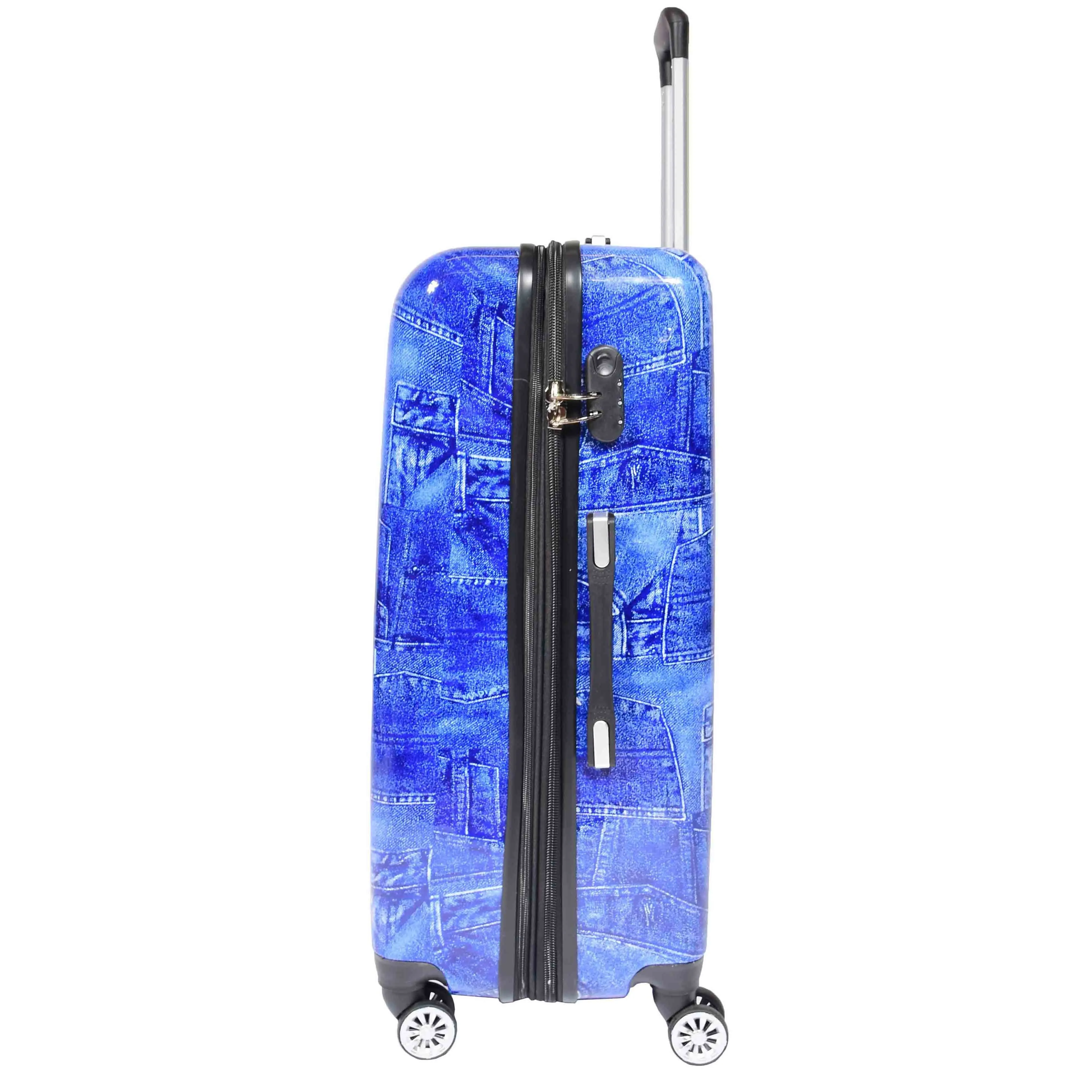 DR634 Jeans Print ABS Hard Four Wheels Luggage Blue