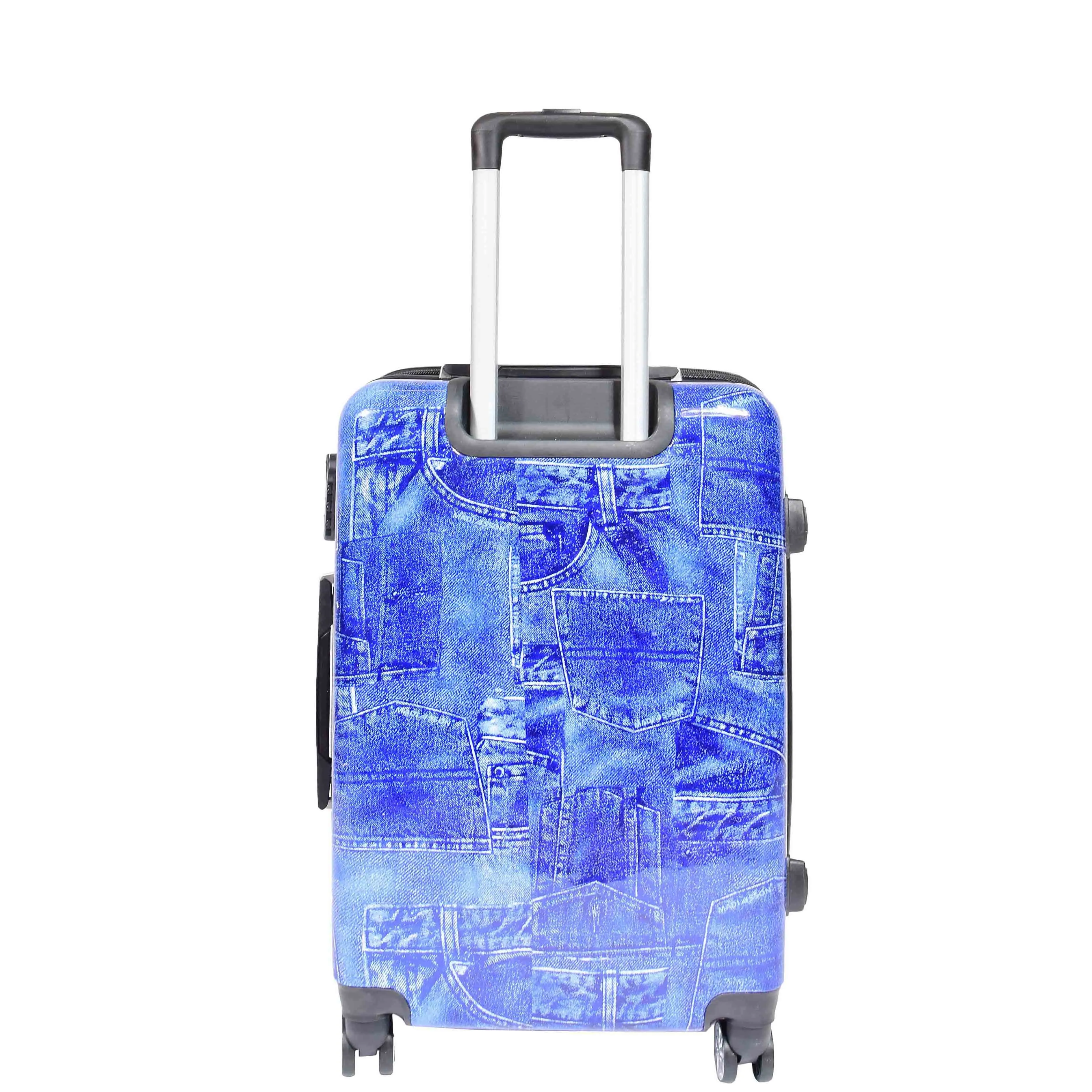 DR634 Jeans Print ABS Hard Four Wheels Luggage Blue