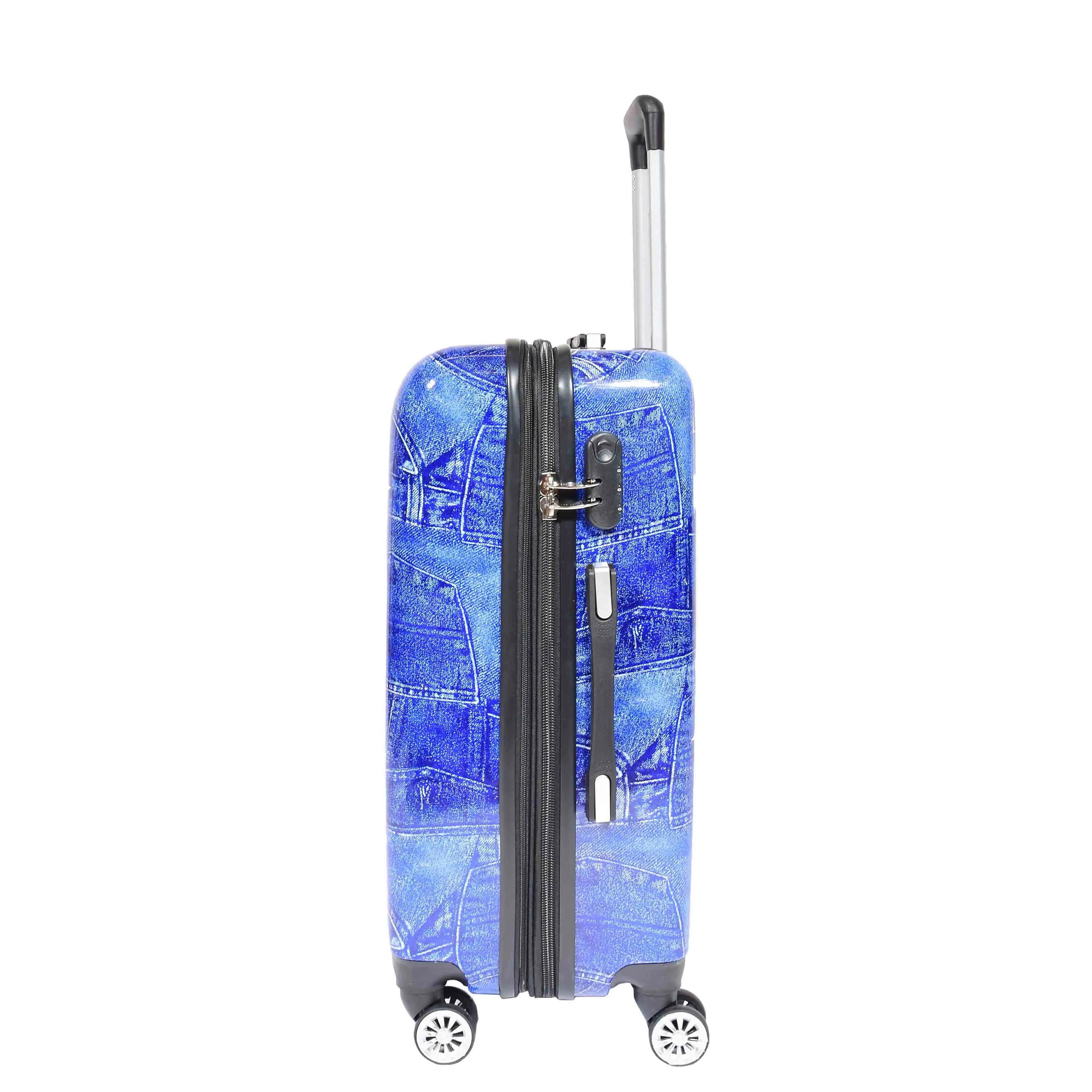 DR634 Jeans Print ABS Hard Four Wheels Luggage Blue