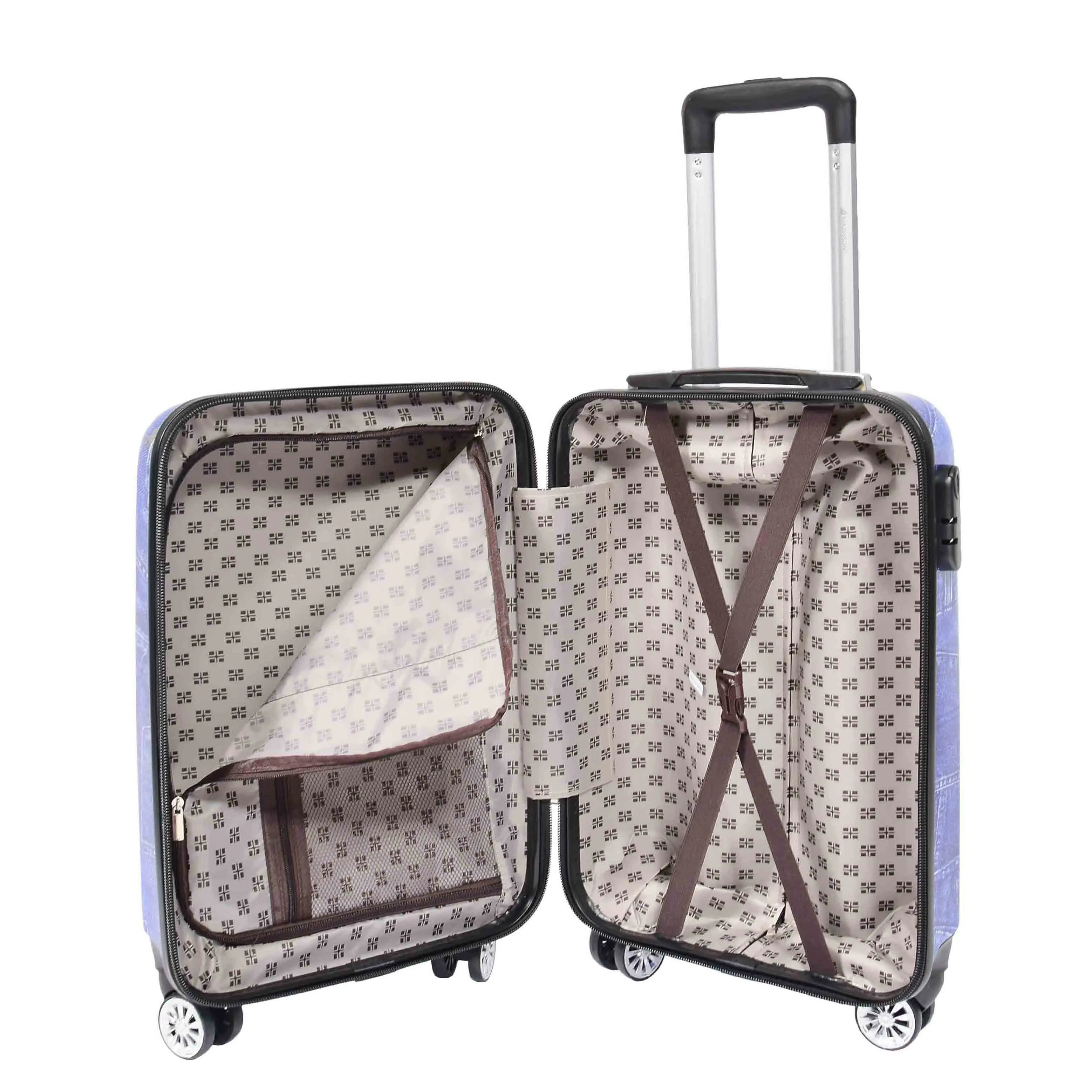 DR634 Jeans Print ABS Hard Four Wheels Luggage Blue