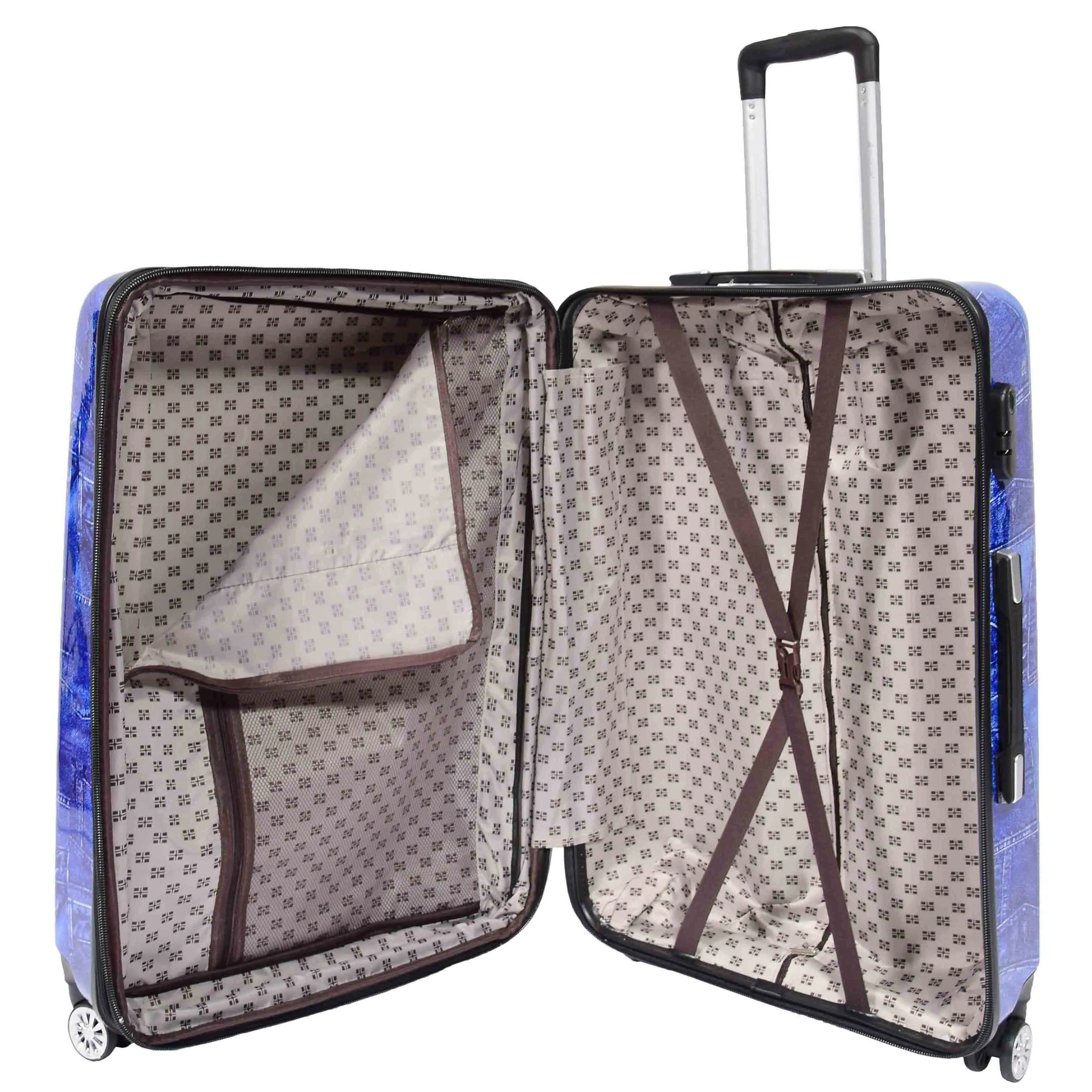 DR634 Jeans Print ABS Hard Four Wheels Luggage Blue