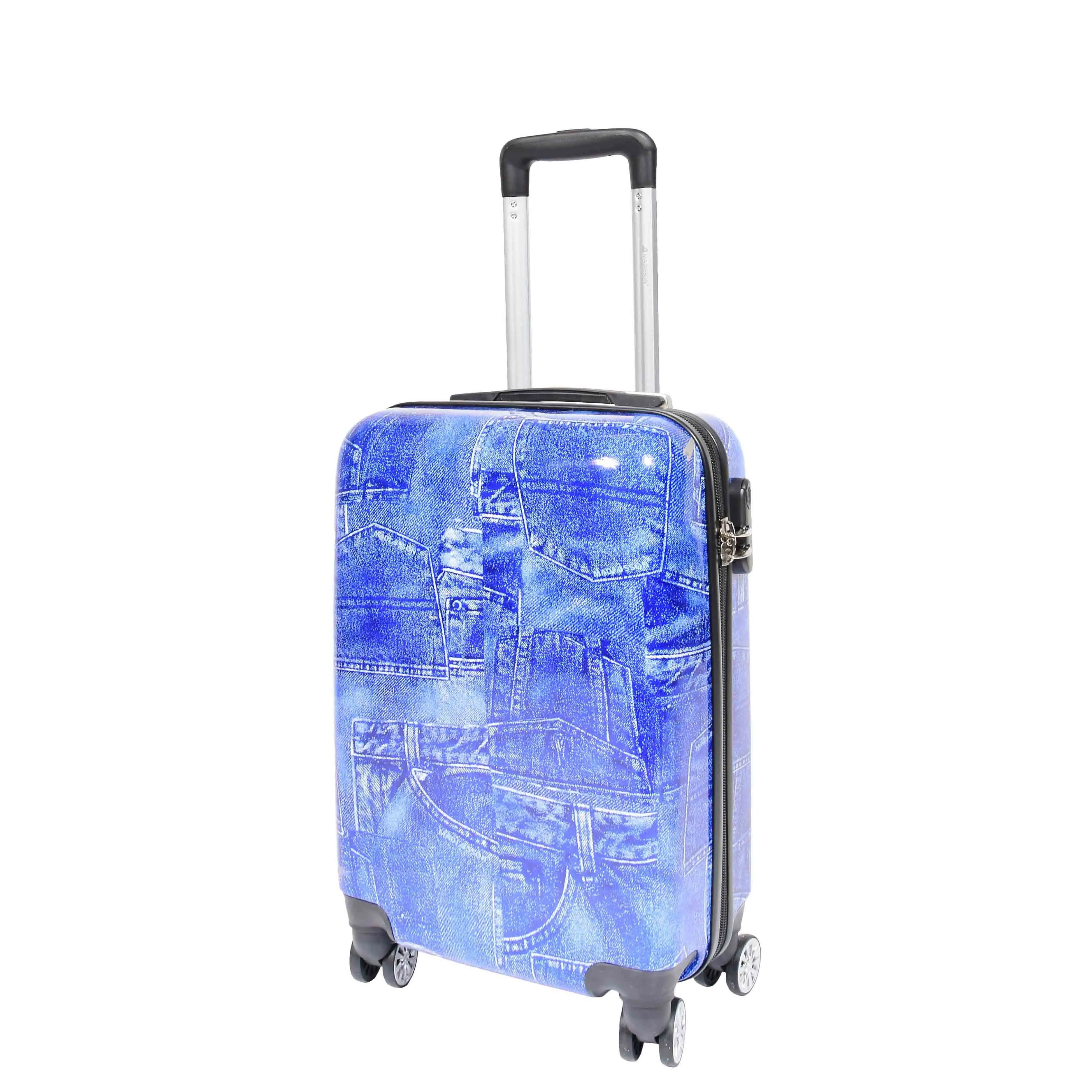 DR634 Jeans Print ABS Hard Four Wheels Luggage Blue