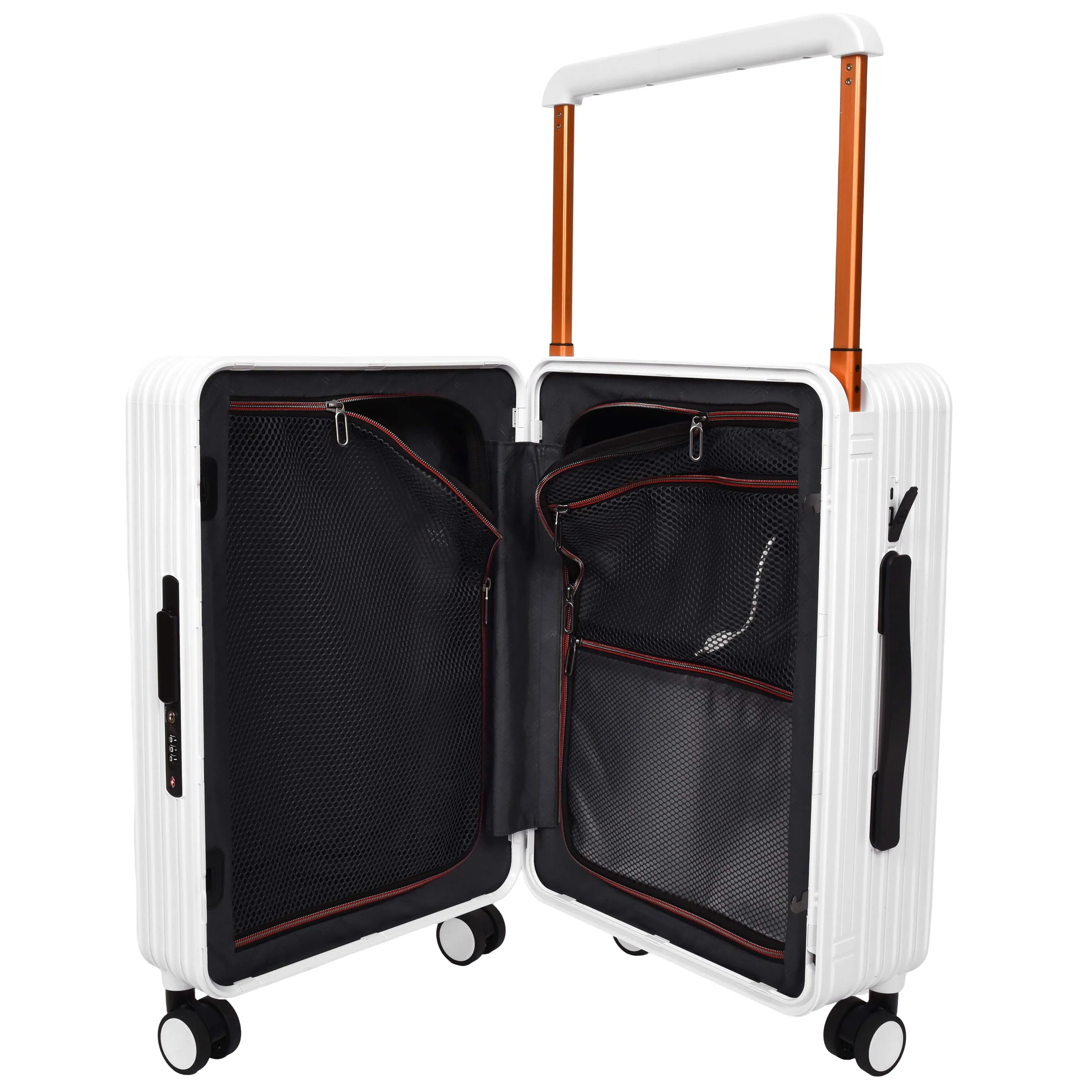 DR698 Cabin Size USB Port Suitcase Four Wheels Hard Shell Smart Luggage White
