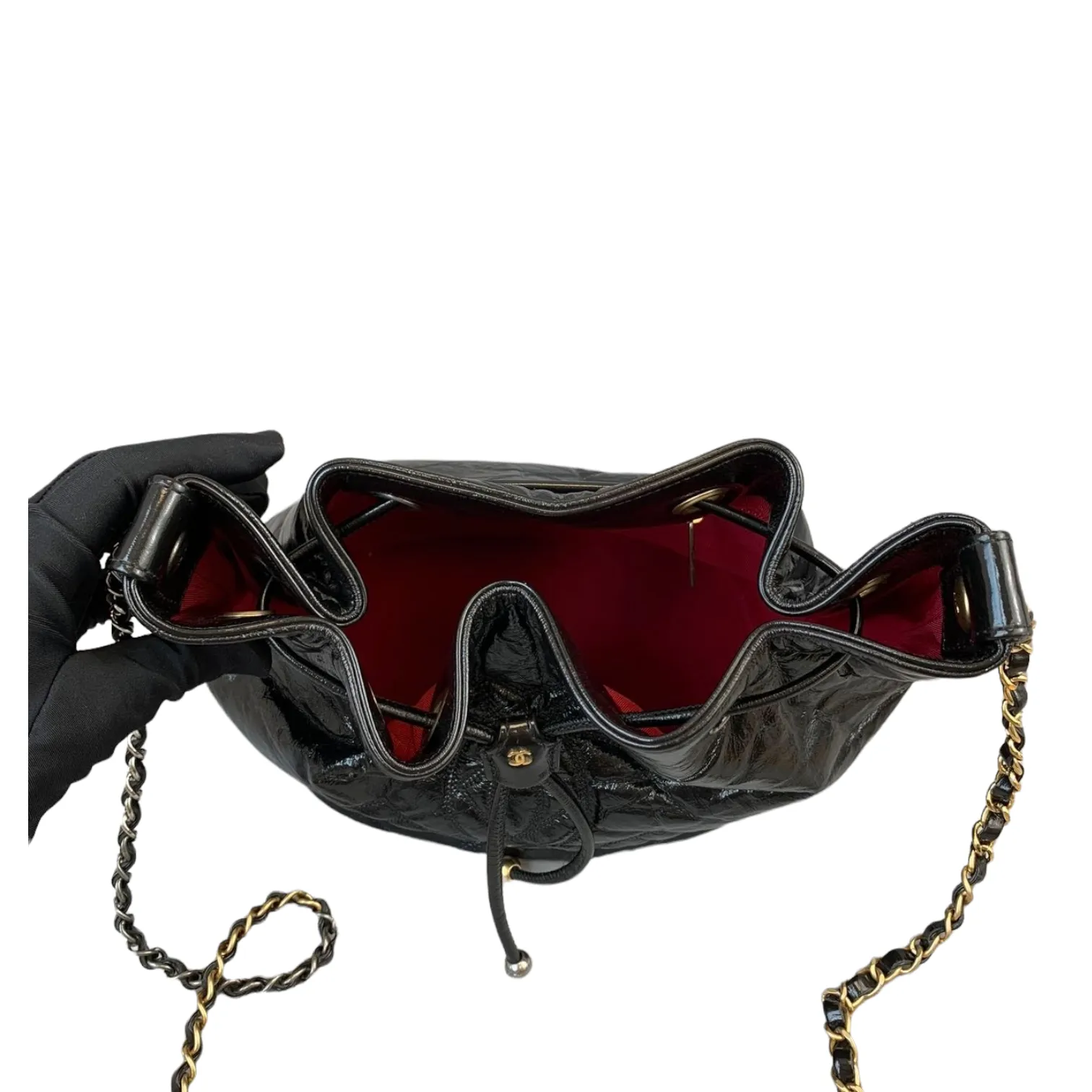Drawstring Bucket Calfskin Black