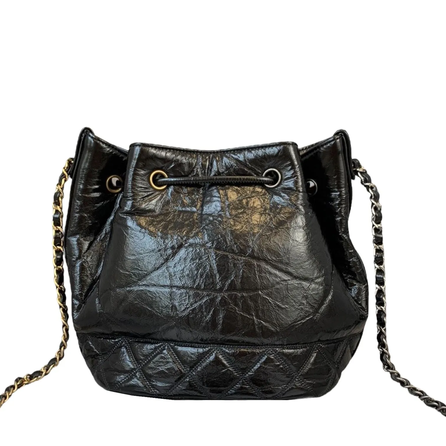 Drawstring Bucket Calfskin Black
