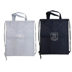 Drawstring Pouch With Handle -Gray - Navy-